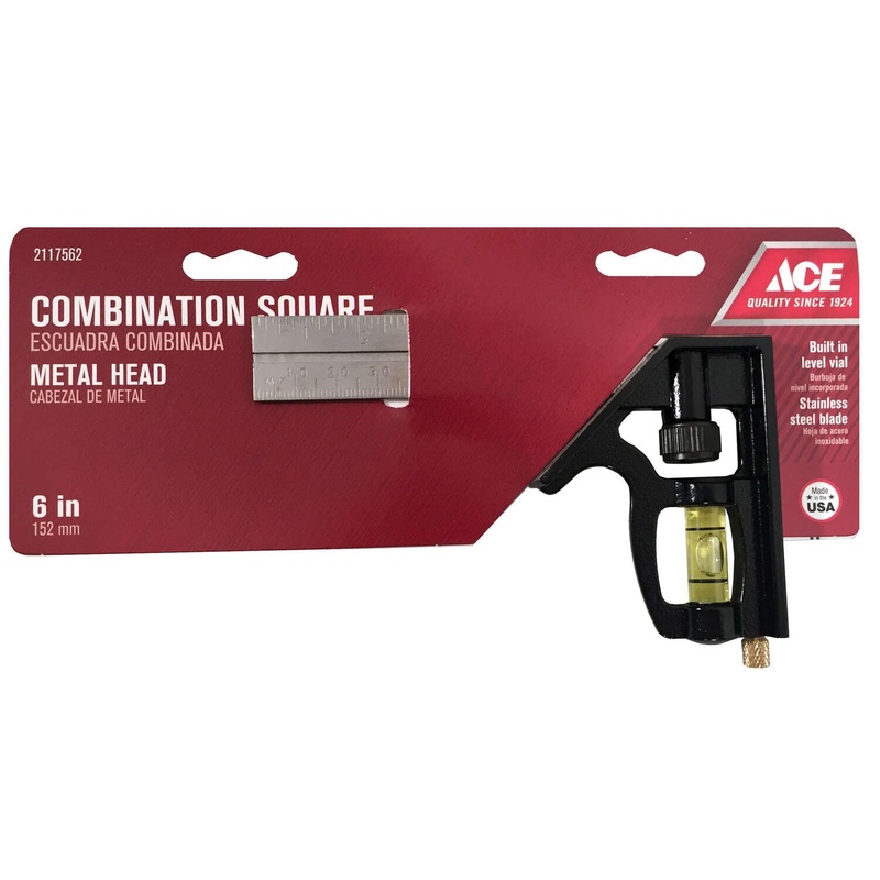 ACE 2117562 Combination Square, 1/8 in, 1/16 in, 1/32 in Graduation, Stainless Steel Blade