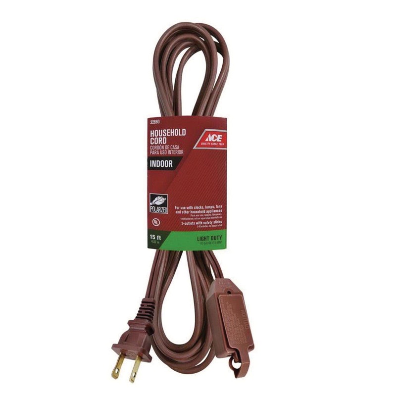 ACE 32680 Extension Cord, 125 V, SPT-2 Conductor, 16/2 AWG Conductor, 15 ft L