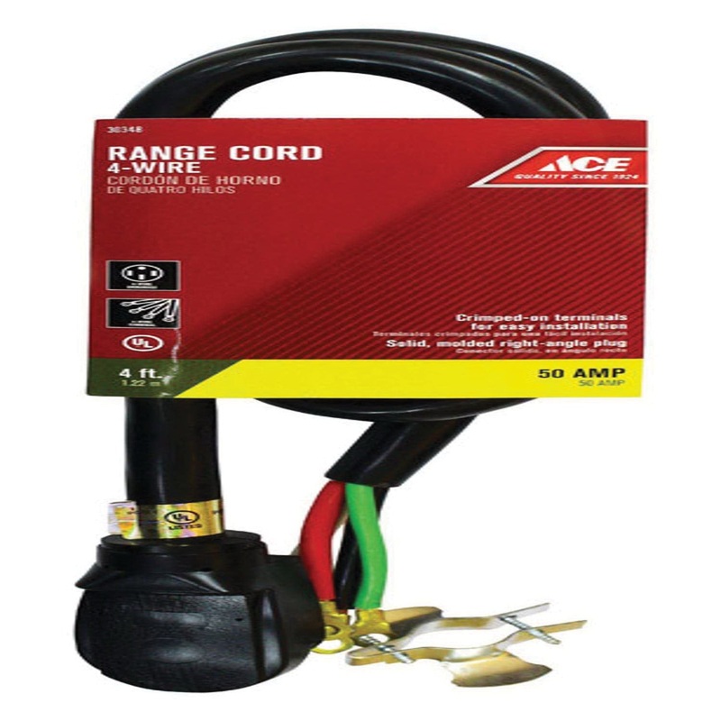 ACE RDRDT628204XBK Range Cord, 250 VAC, 6/2 AWG, 8/2 AWG Conductor, 4 ft L, Black