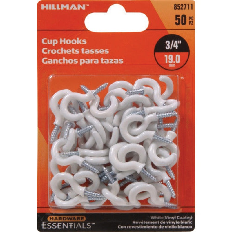 HARDWARE ESSENTIALS 852711 Cup Hook, 3/4 in Hook Opening, Steel, Vinyl, White, 6 lb Weight