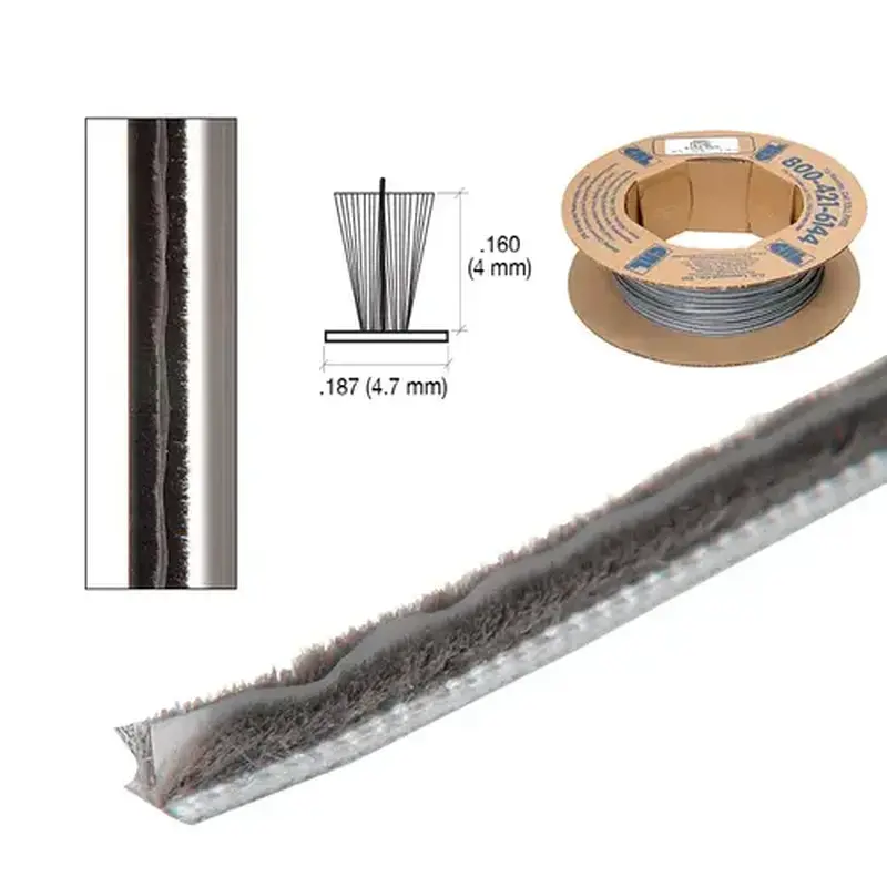 CRL FS7716C .160" Pile Height; .187" Backing Width Finned Weatherstrip - 100' Roll Gray