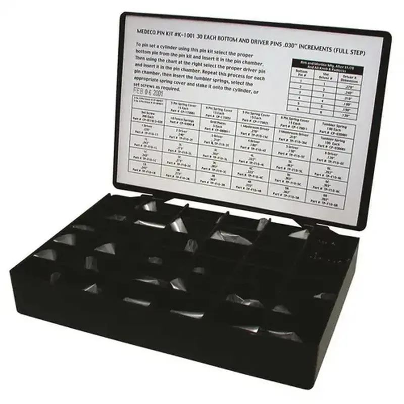 Medeco Security Locks K-1001 Pin Kit, Original, Full Step, Plasitc Box, 30 of Each Bottom & Top Pins Black