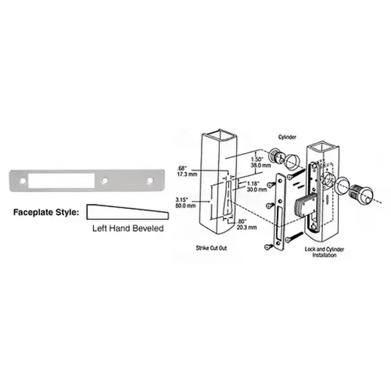 CRL DL2114A Aluminum Left Hand Beveled Faceplate for DL2110 Series Long Throw Deadlocks
