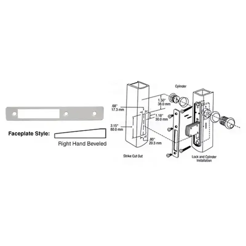 CRL DL2115A Aluminum Right Hand Beveled Faceplate for DL2110 Series Long Throw Deadlocks