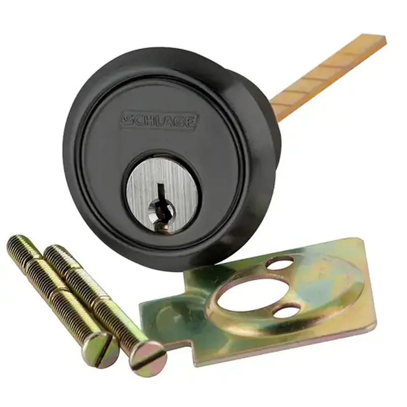 Schlage 20-022 S123 622 Rim Cylinder, 6-pin, S123 Keyway, Keyed Different, Horizontal Tailpiece Cam, 2 Keys, Flat Black Coated Finish, Non-handed Flat Black Coated