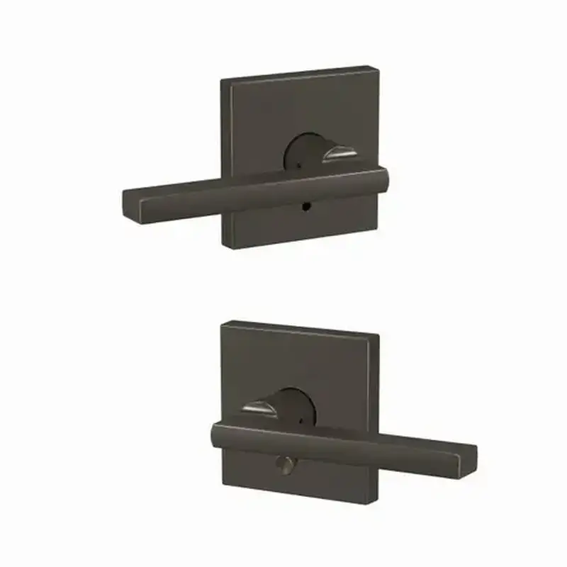 Schlage Custom FC21LAT530COL Latitude Lever with Collins Rose Passage and Privacy Lock with 16600 Latch and 10027 Strike Black Stainless Finish