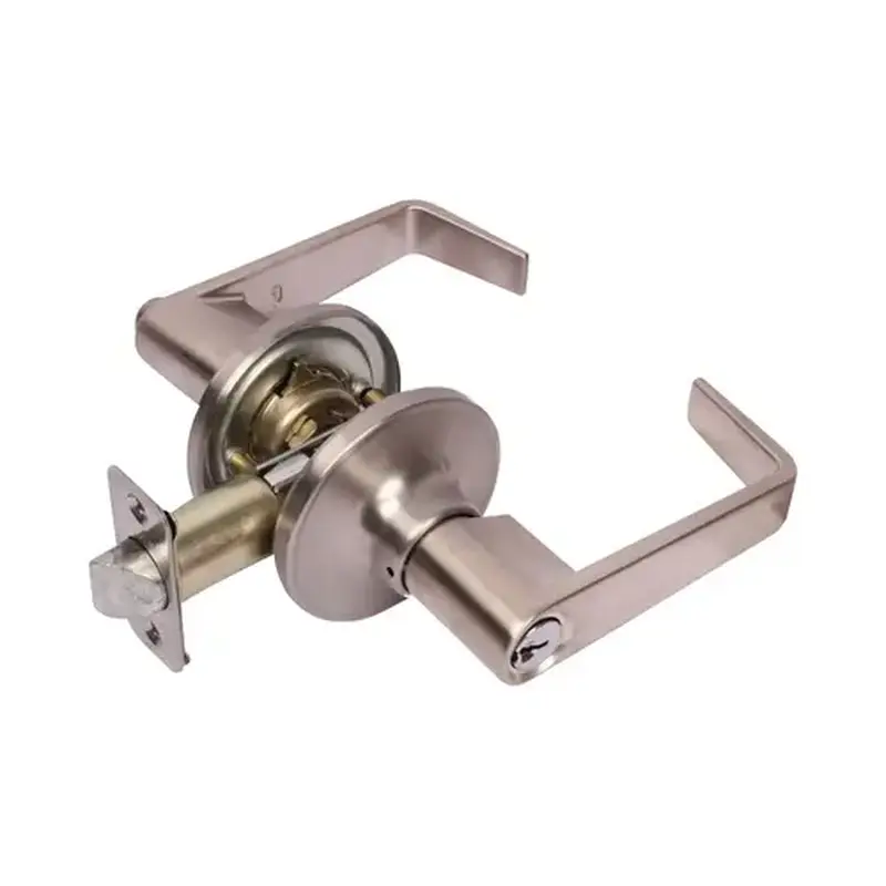 Pamex FLU600 Calypso Lever with Round Rose Keyed Entry Lockset Grade 3 with KW1 Keyway Satin Nickel Finish
