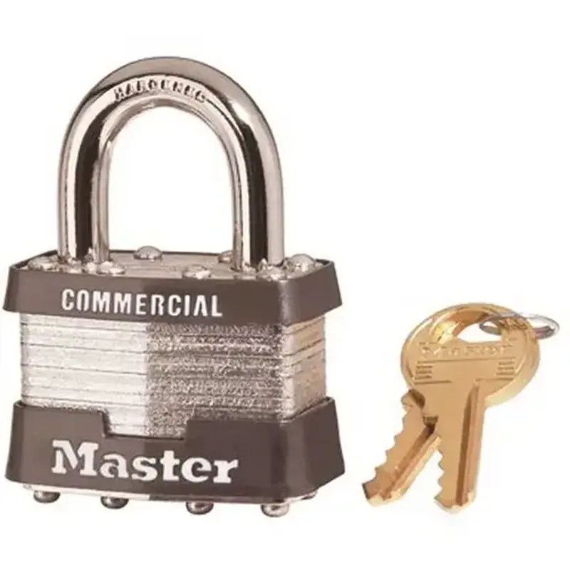 Master Lock 1KA 2032 No. 1 Laminated Steel Padlock, 5/16 in dia, 3/4 in W x 15/16 in H Shackle, Silver/Gray, Keyed Alike, Keyed 2032