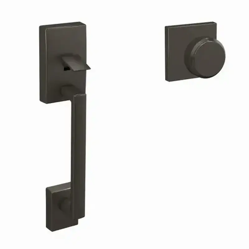 Schlage Custom FC285CEN530BWECOL Century with Bowery Knob with Collins Rose Bottom Half Handleset with 16601 Latch and 10063 Strike Black Stainless Finish