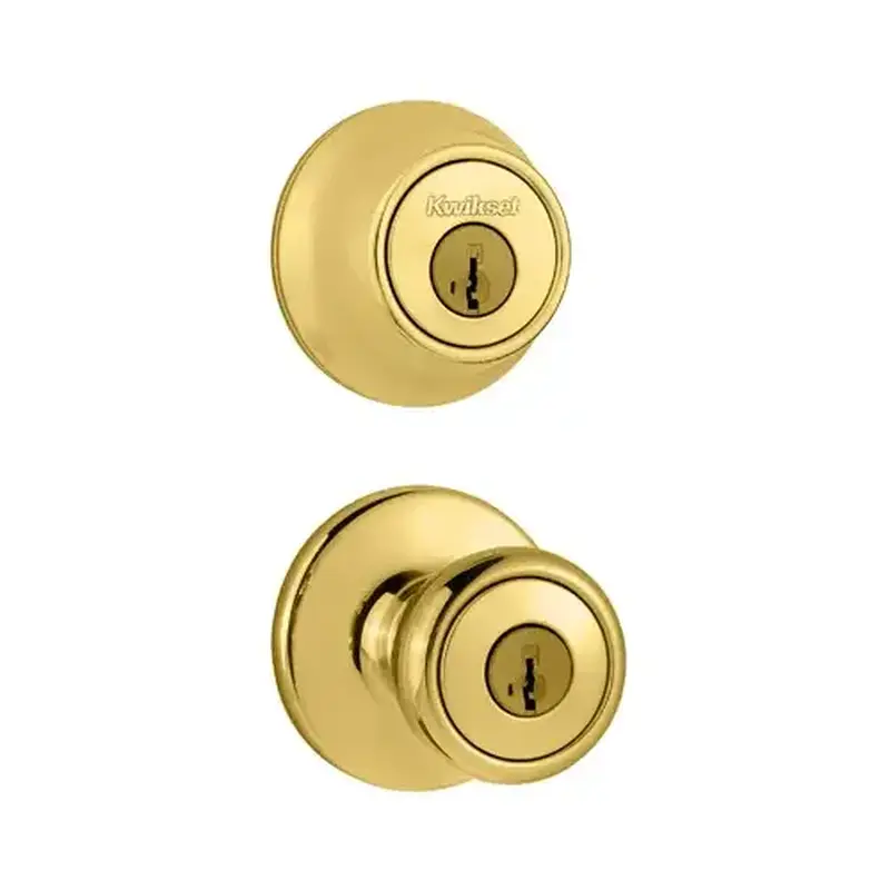 Kwikset 690T 3 6AL RCS Tylo Polished Brass Door Knob Combo Pack