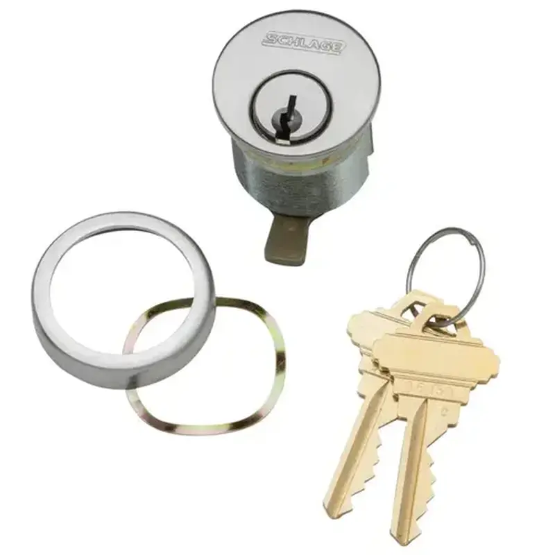 Schlage 20-001 1357 118 626 1-1/8 In. Mortise Cylinder, 6-pin, 1357 Keyway, Keyed Different, Straight Cam, Compression Ring & Spring, 2 Keys, Satin Chrome Finish, Non-handed Satin Chrome