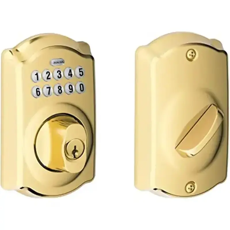 Schlage Residential BE365 CAM 505 Camelot Electronic Keypad Deadbolt C Keyway with 12287 Latch and 10116 Strike Lifetime Brass Finish