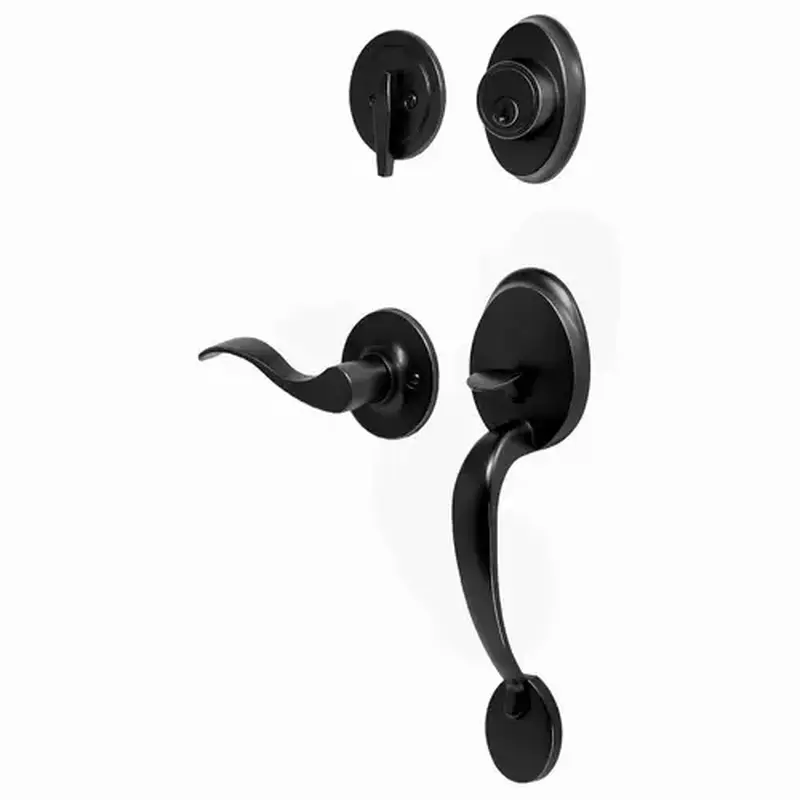 Weslock R2810-2X2FR2D  Hillcrest Single Cylinder Handle set with Right Hand New Haven Trim with Adjustable Latch and Round Corner Strikes Matte Black Finish