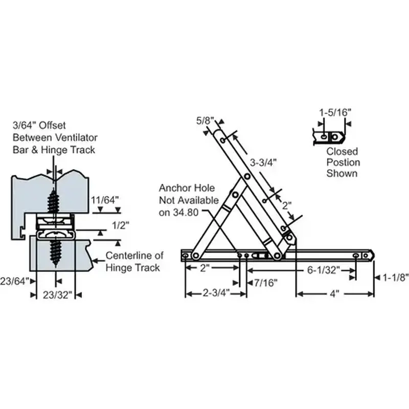 Brixwell 28-10-2-07 4 Bar Hinge Assembly with Stop Stainless Steel
