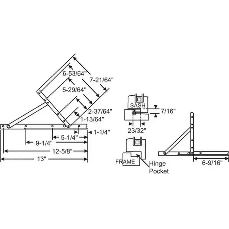 Brixwell 28-15-39ss Concealed Hinge Assembly lower Left Upper Right 13in track Window Washability Stainless Steel