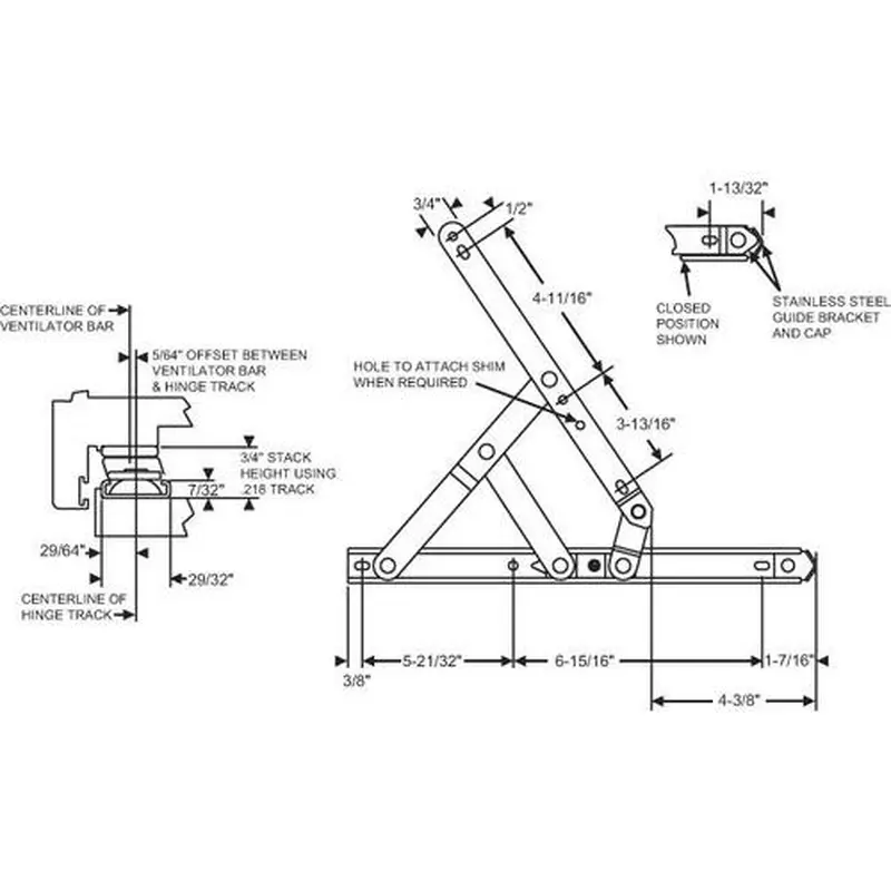 Brixwell 28-14-6-25 14" 77AL 4-BAR HINGE W/STOP USE 28-14-3-29 50* OPENING .385 TRACK