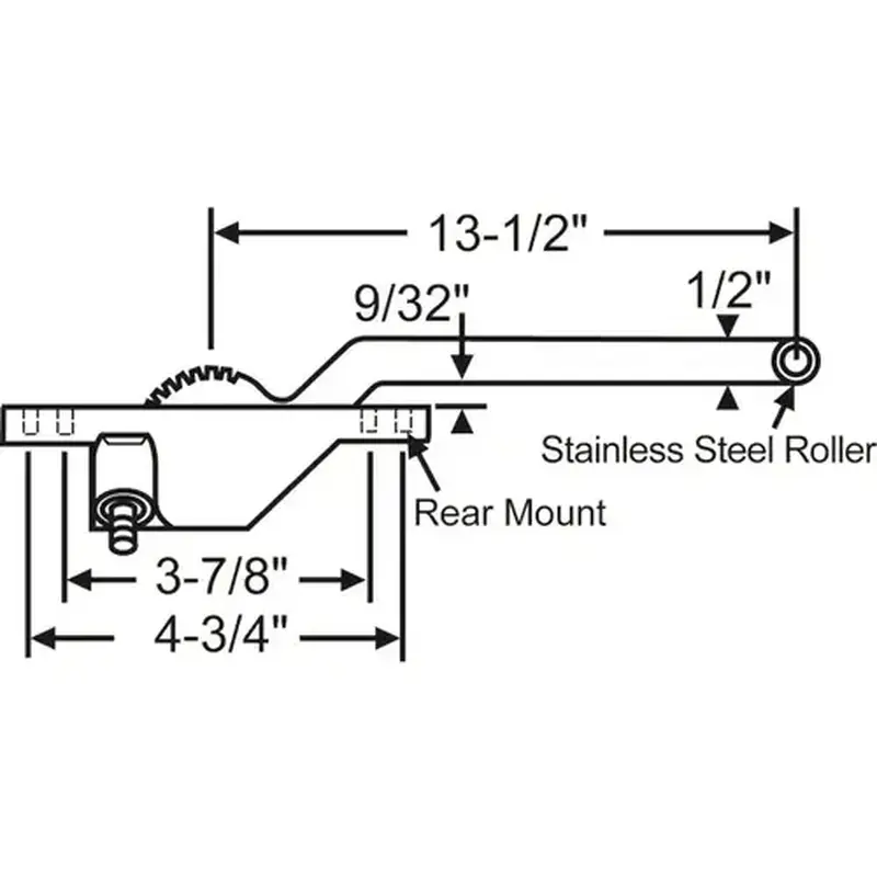 Brixwell 36-439-3 Single Arm Casement Operator white Truth Left Hand Rear cwo 60 Lh Wh mount 13-1/2in Arm Length