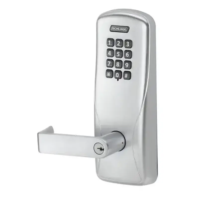 Schlage Electronics CO100CY70KPRHO626 Standalone Keypad Programmable Electronic Lock Cylindrical Classroom / Storeroom Keypad Rhodes Lever with 13247 Latch and 10025 Stike with C Keyway Satin Chrome Finish