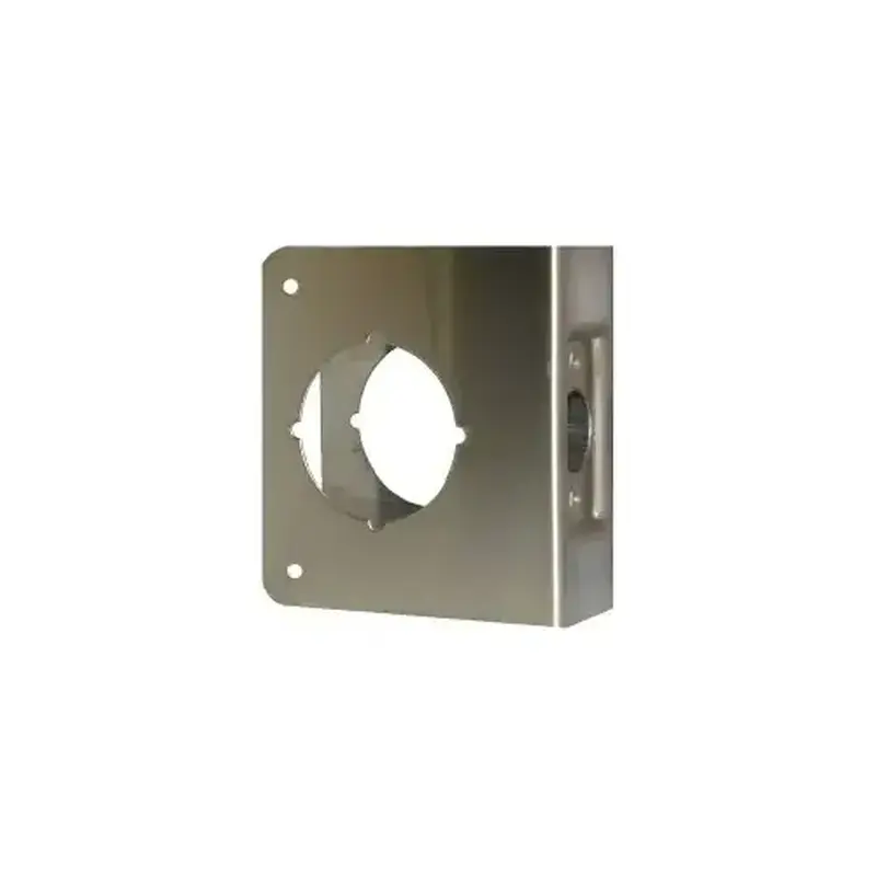 Don Jo 61-S-CW Wrap Around Plate, 22 Gauge Stainless Steel, 4 in. x 4-1/2 in., 2-1/8 in. Hole for Cylindrical Lock, For 1-3/4 in. Door with 2-3/8 in. Backset, Satin Stainless Steel