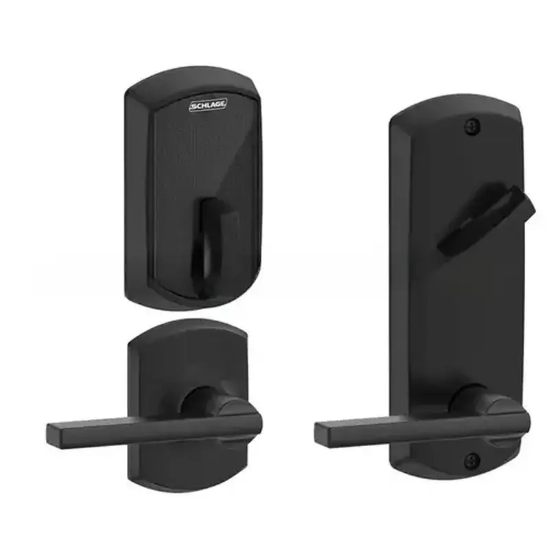 Schlage Electronics FE410FGRW4LAT622 Control Smart Interconnected Lock UL Listed with Greenwich Trim and Latitude Lever with 4" Bore Spacing with 12356 Latch and 10152 Strike Matte Black Finish