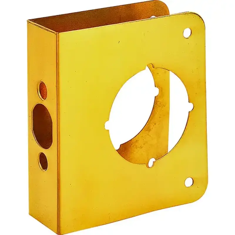 ProSource HSH-042SBP-PS Door Reinforcer, 2-3/8 in Backset, 1-3/8 in Thick Door, Steel, Brass, 4-1/2 in H, 4 in W