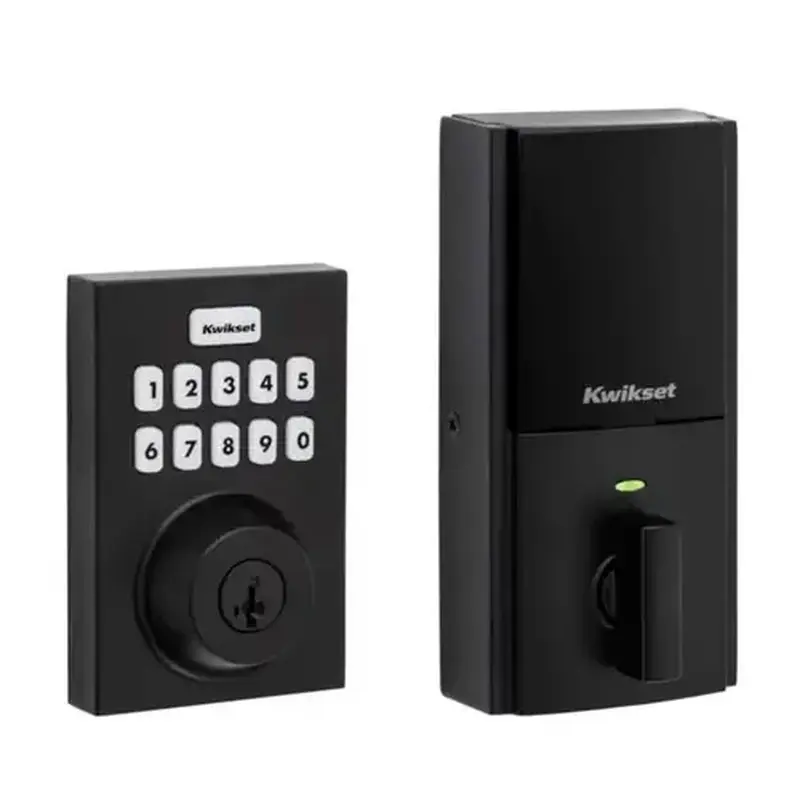 Kwikset HC620-CNT-ZW700-514-SMT-RCALFD-RCS Contemporary Push Button Electronic Deadbolt Iron Black