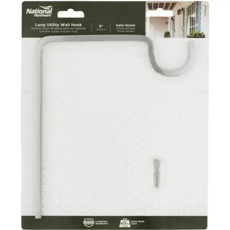 National Hardware N275-509 Utility Wall Hook, Satin Nickel, 27.5-Lb. Load, 9 In.