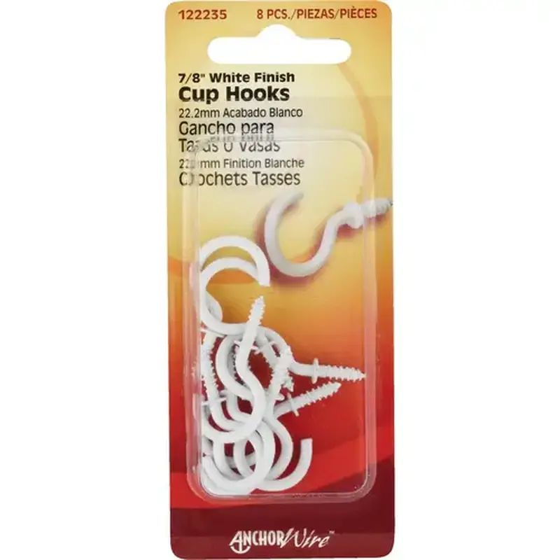 Hillman 122235 7/8 In. White Anchor Wire Cup Hook (8 Count)