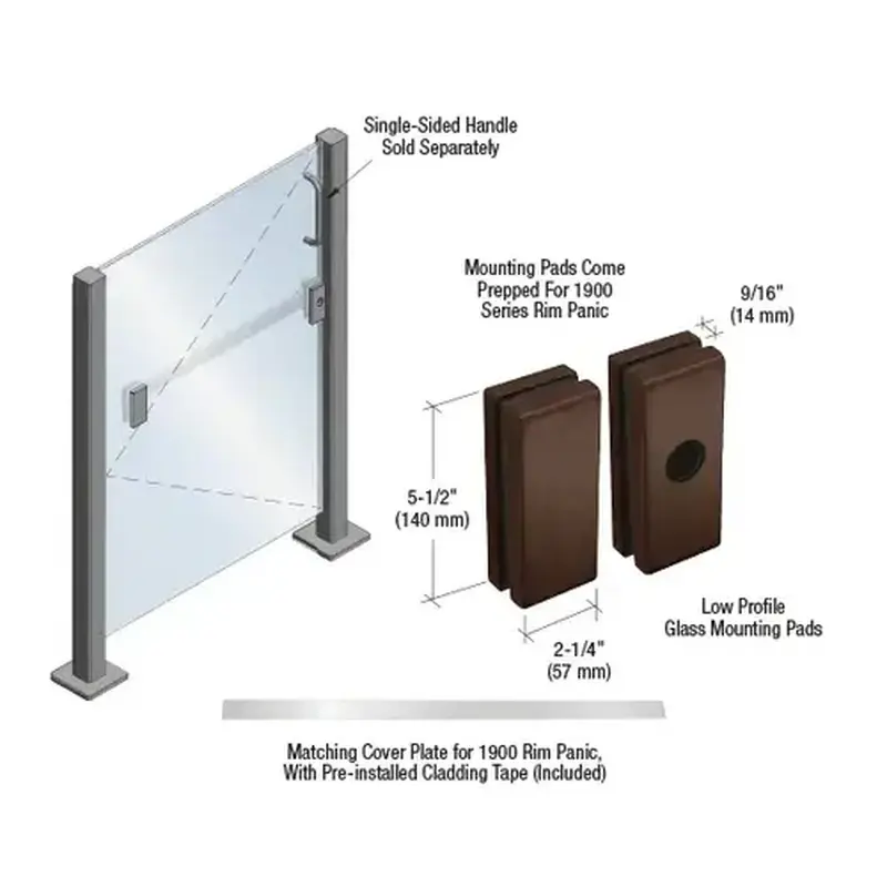 CRL 1900LPBRZ Dark Bronze Low Profile Glass Mounting Pads for 1900 Series Rim Panic
