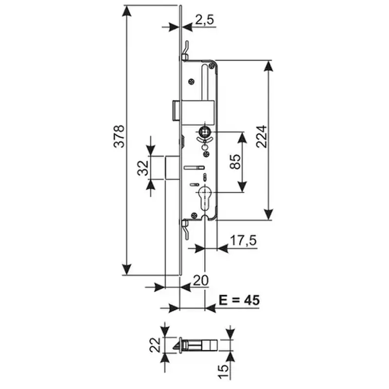 Brixwell 16-863-45 Lock For Balcony Door B.45 with Bolt 45mm Backset