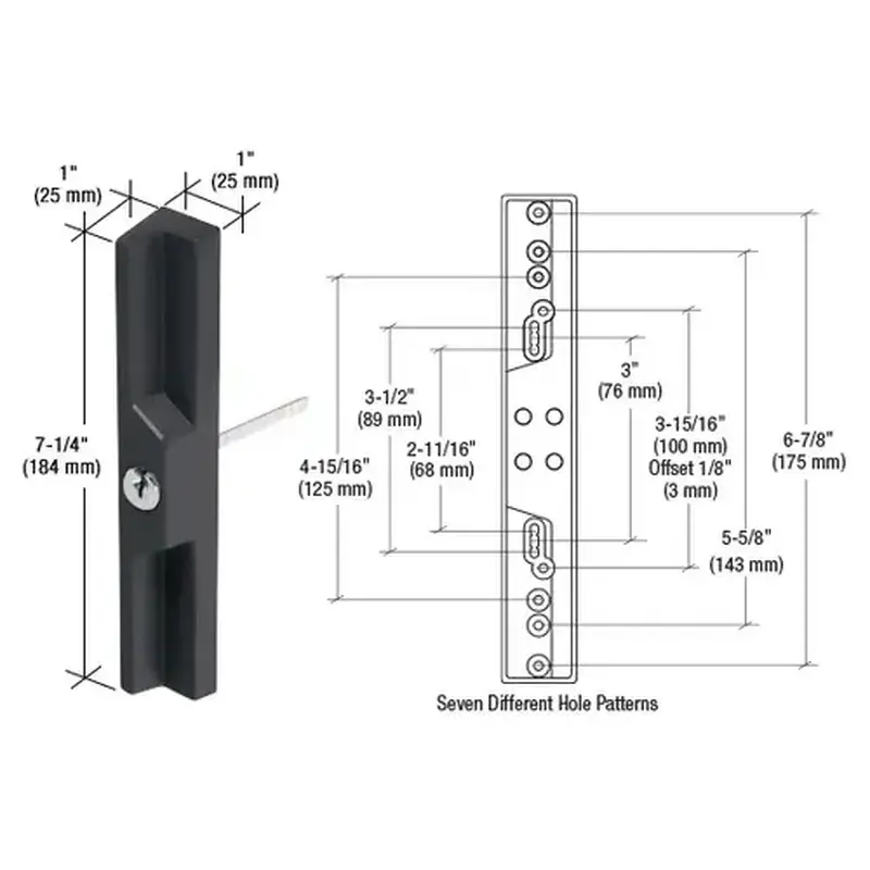 CRL C1139 Black Outside Pull and Locking Unit with Multiple 7 Screw Hole Patterns