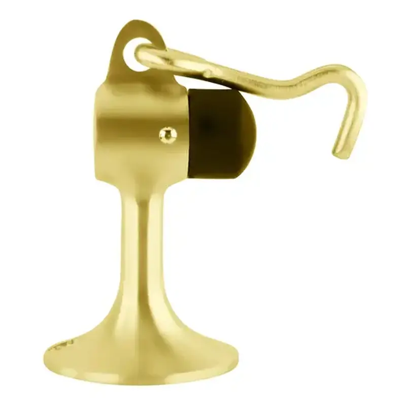 CRL DL2521PB Polished Brass Floor Mounted Heavy-Duty Door Stop With Hook and Holder