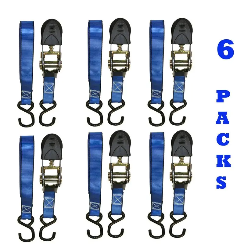 1 in. x 12 ft. Blue Webbing Ratchet Tie-Down Strap (6-Pack)
