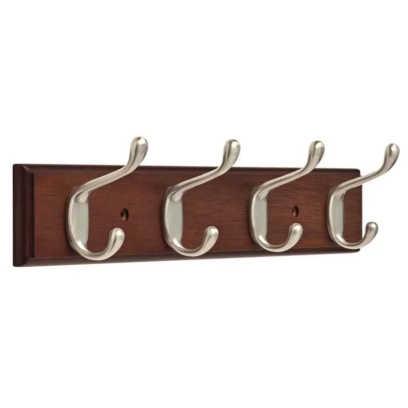 15.85 in. Bark and Satin Nickel Heavy-Duty Coat and Hat Hook Rack0.84 / each