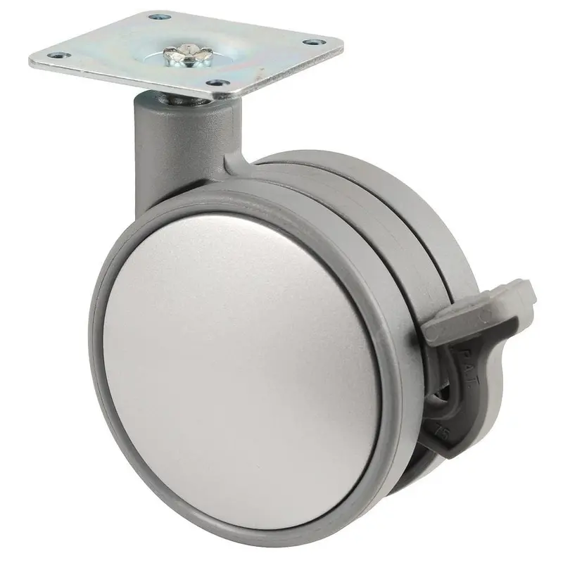 2-15/16 in. Silver and Gray Swivel with Brake Plate Caster, 176 lb. Load Rating
