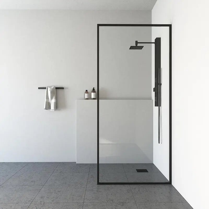 33 in. x 73 in. Frameless Fixed Shower Screen in Matte BlackMatte Gold / Clear / 140