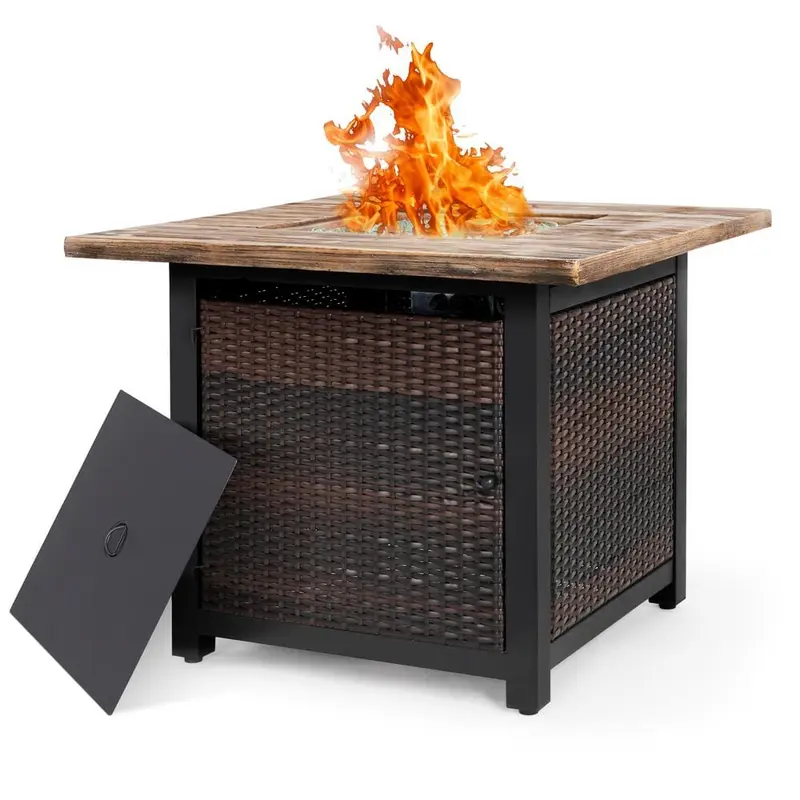 34 in. x 26 in. H 50,000 BTU Square PE Rattan Outdoor Propane Gas Fire Pit Table