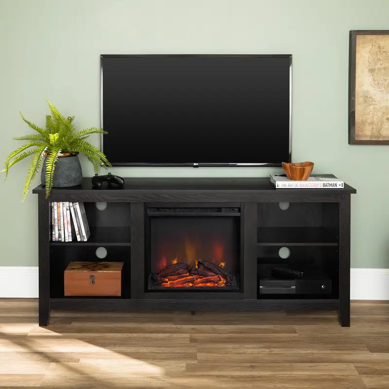 58 in. Rustic Farmhouse Fireplace TV Stand - Black400 ft / 58 in / Black