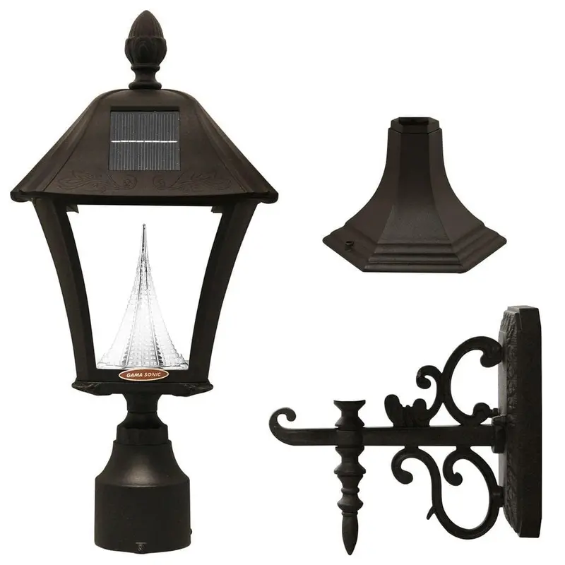 Baytown Solar Black Outdoor Post/Wall Light with Bright/Warm-White LEDsBlack / 6