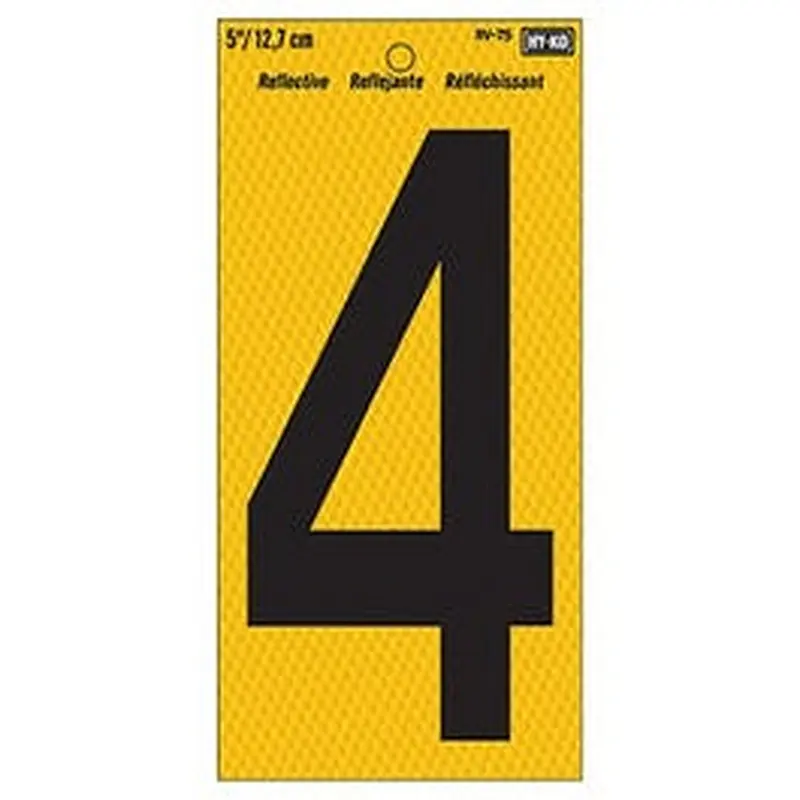 Address Number, Reflective Yellow & Black, 5-In., "4"