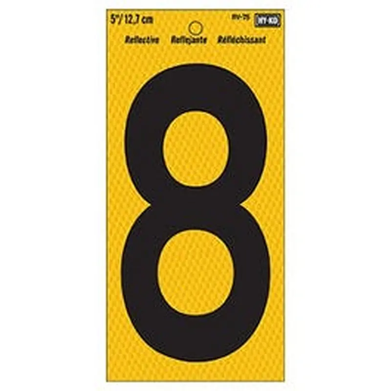 Address Number, Reflective Yellow & Black, 5-In., "8"