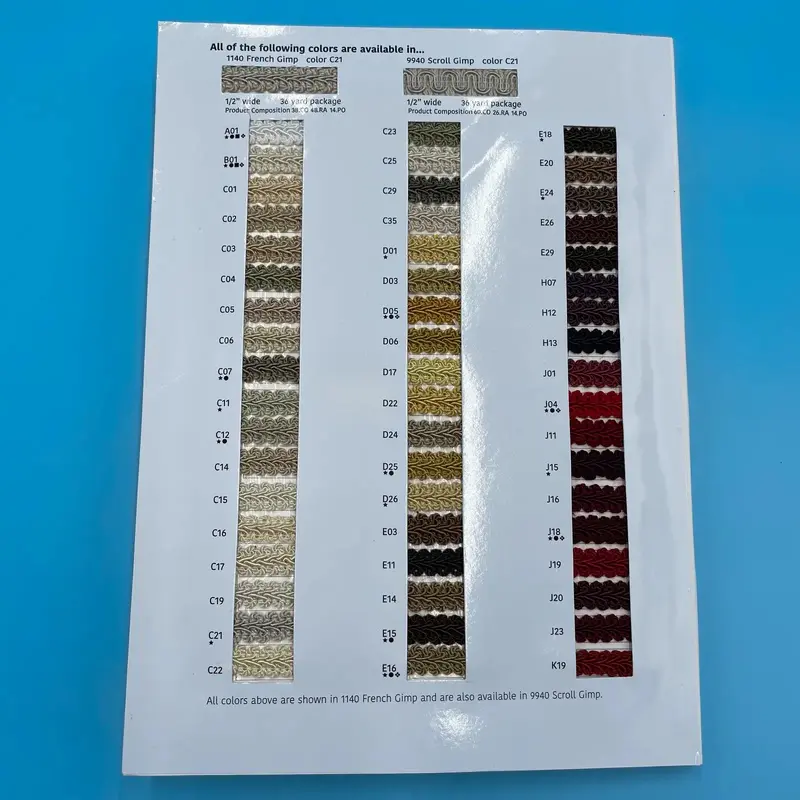 Conso Gimp & Fringe Color Card - 3 Pages