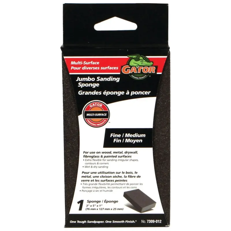 Gator 7309-012 Sanding Sponge, 5 in L, 3 in W, Fine, Medium, Aluminum Oxide Abrasive