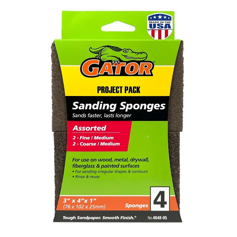 Gator 464805 Multi-Surface Sanding Sponge, 4 in L, 3 in W, Aluminum Oxide Abrasive