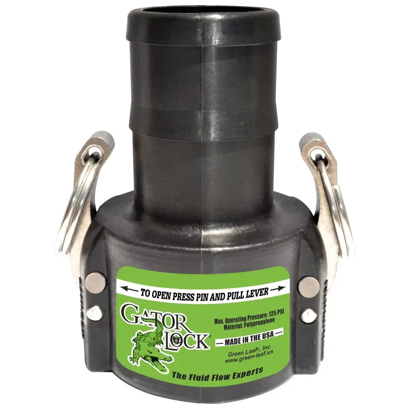 Green Leaf GLP300C Cam Lever Coupling, 3 in, Female x Hose Shank, Polypropylene, Black