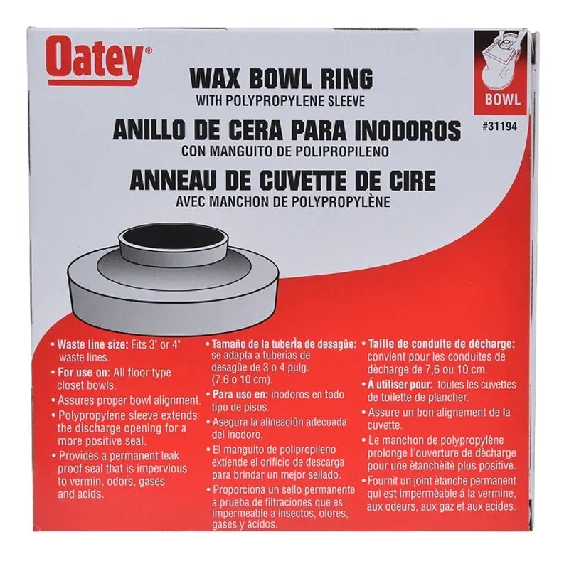 Oatey 31194 Wax Bowl Ring, For: 3 in or 4 in Waste Lines