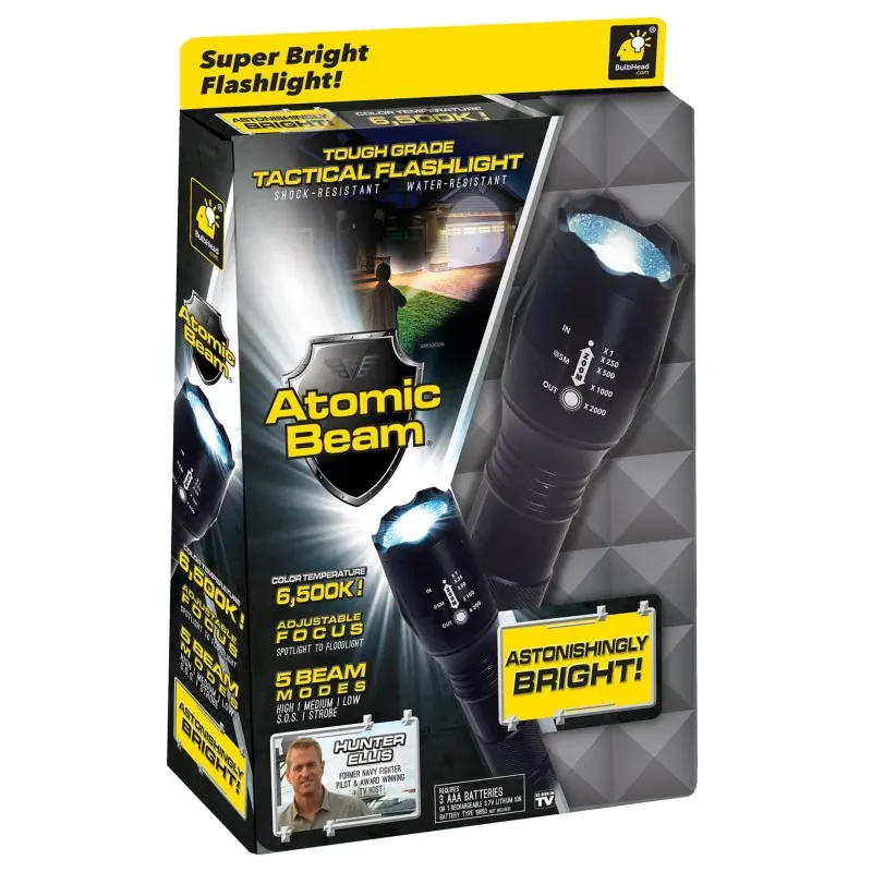 Atomic Beam 11217-12 Flashlight, AAA Battery, Alkaline Battery, LED Lamp, 1200, Black