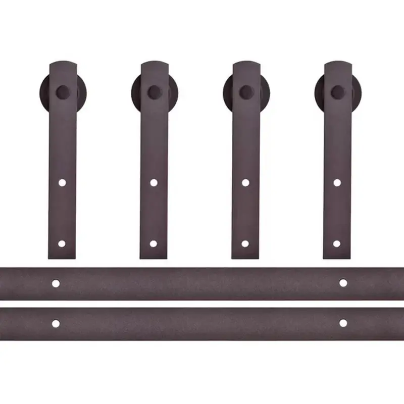 144 in. Antique Bronze Classic Straight Strap Double Track Barn Door Hardware Kit