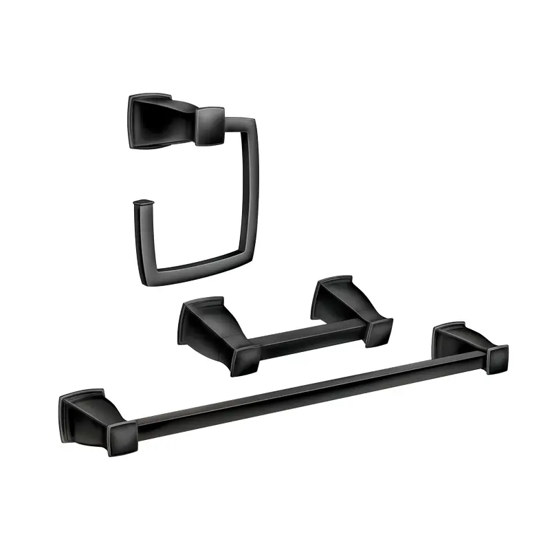 Hensley Matte Black 3 PC Kit: Pivoting Paper Holder, Towel Bar & Towel RingMatte Black