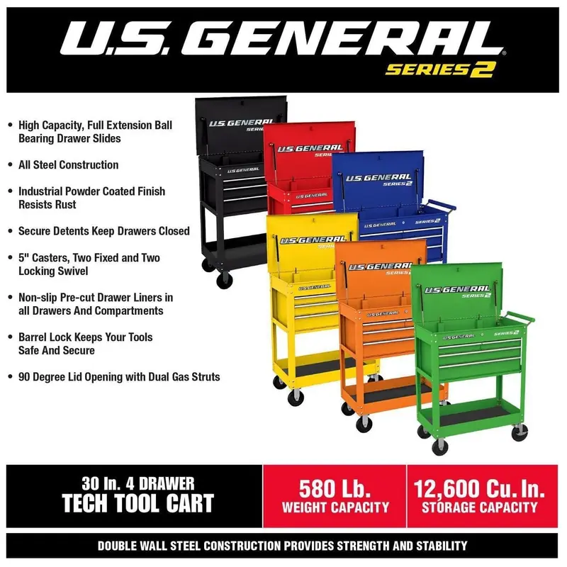 30 in. 4 Drawer Orange Tech Cart